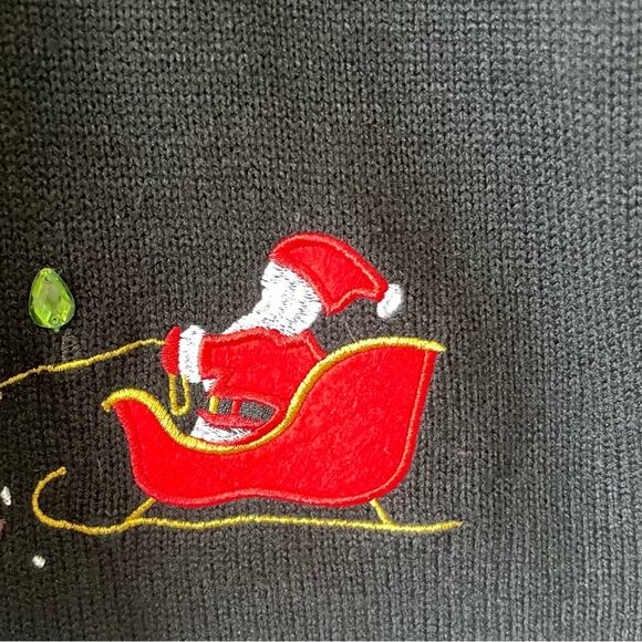 Karen Scott Christmas Sweater Size XL Black Santa Reindeer Lights - Picture 4 of 6